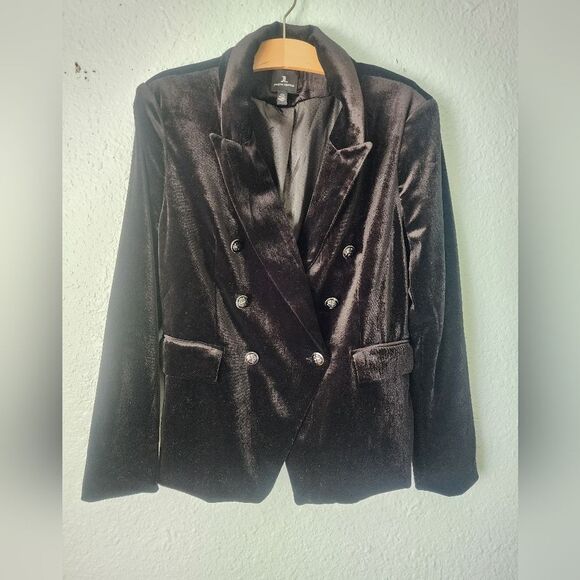 Jules & Leopold Elegant Black Velvet Double Breasted Jacket Blazer - Picture 5 of 10